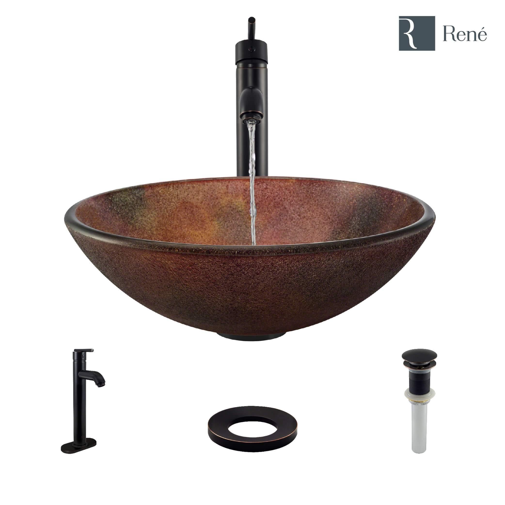 Rene 17" Round Glass Bathroom Sink, Multi-Color, with Faucet, R5-5014-R9-7001-ABR