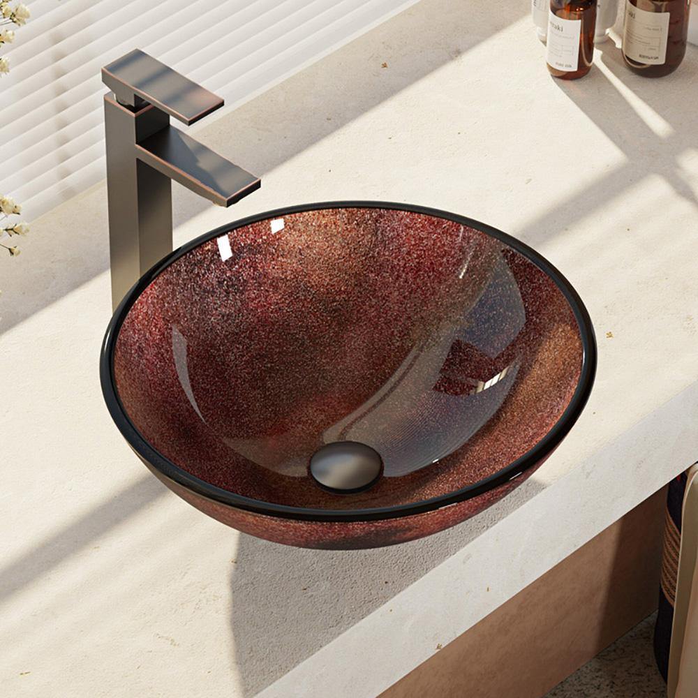 Alternate Image for Rene 17" Round Glass Bathroom Sink, Multi-Color, with Faucet, R5-5014-R9-7003-ABR