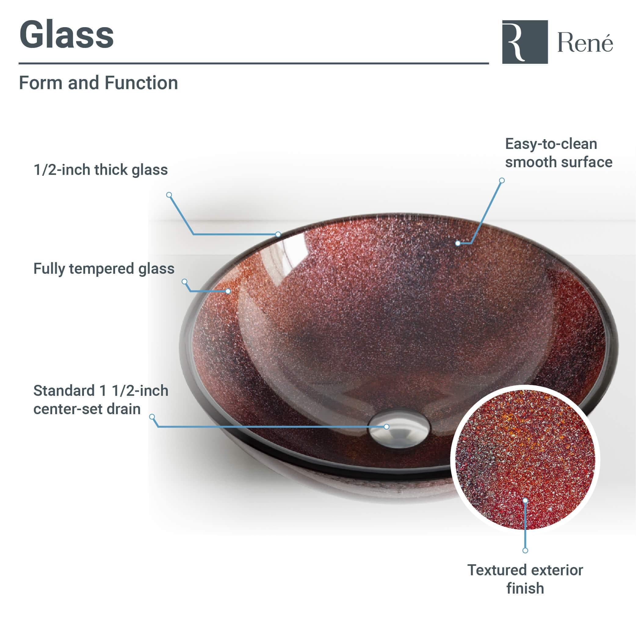 Rene 17" Round Glass Bathroom Sink, Multi-Color, with Faucet, R5-5014-R9-7007-BN - The Sink Boutique