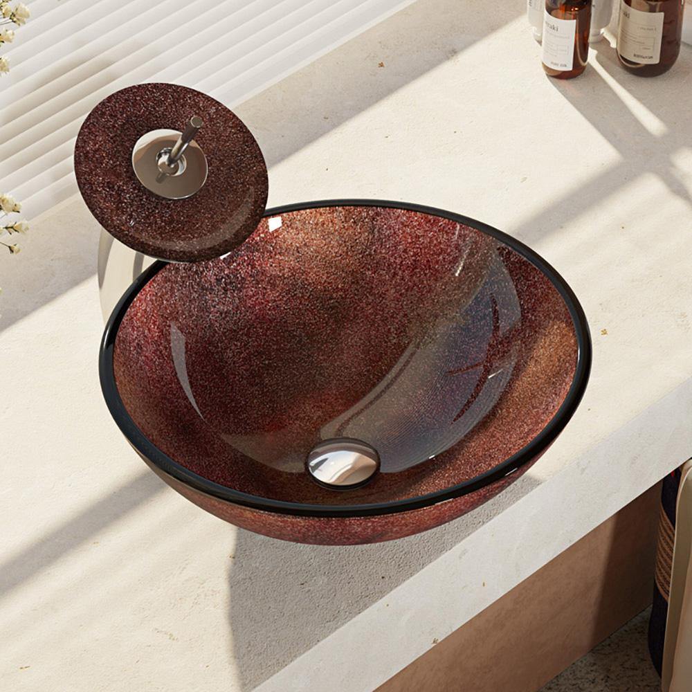 Alternate Image for Rene 17" Round Glass Bathroom Sink, Multi-Color, with Faucet, R5-5014-WF-C
