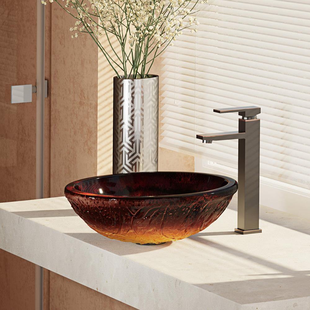 Alternate Image for Rene 17" Round Glass Bathroom Sink, Fiery Red, with Faucet, R5-5018-R9-7003-ABR