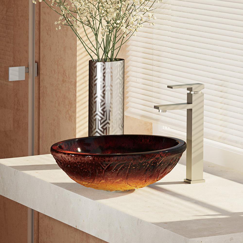 Alternate Image for Rene 17" Round Glass Bathroom Sink, Fiery Red, with Faucet, R5-5018-R9-7003-BN