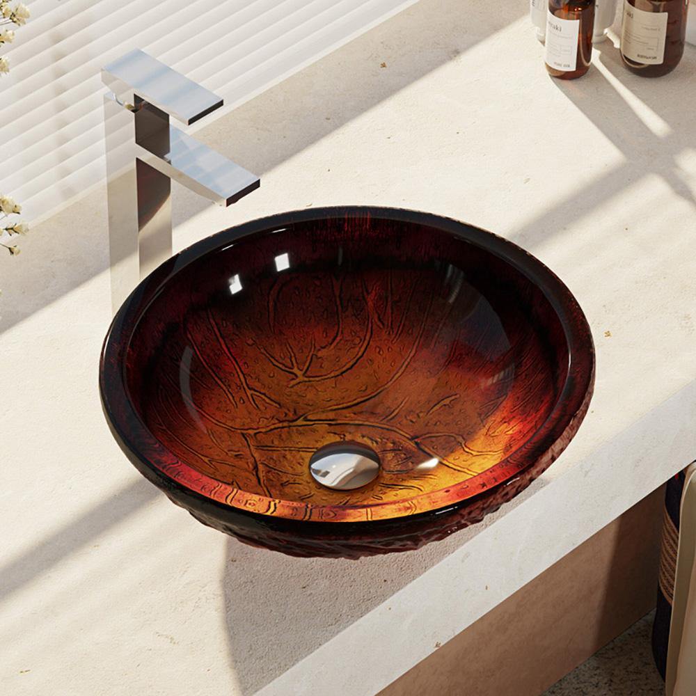 Alternate Image for Rene 17" Round Glass Bathroom Sink, Fiery Red, with Faucet, R5-5018-R9-7003-C
