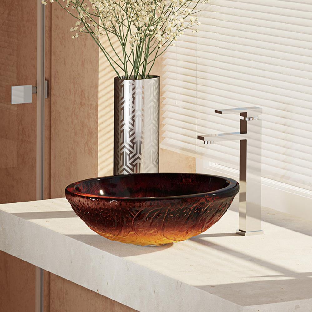Alternate Image for Rene 17" Round Glass Bathroom Sink, Fiery Red, with Faucet, R5-5018-R9-7003-C