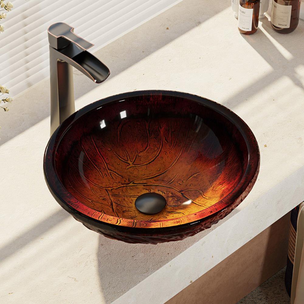 Alternate Image for Rene 17" Round Glass Bathroom Sink, Fiery Red, with Faucet, R5-5018-R9-7007-ABR
