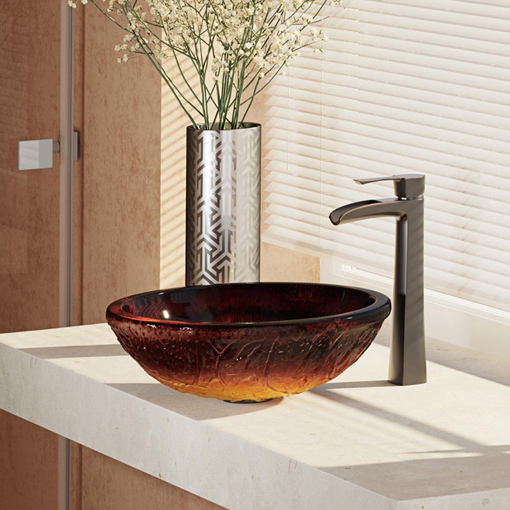 Alternate Image for Rene 17" Round Glass Bathroom Sink, Fiery Red, with Faucet, R5-5018-R9-7007-ABR