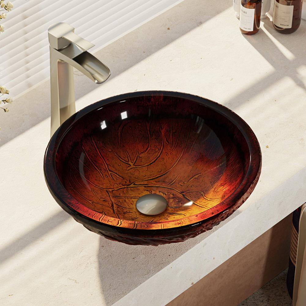 Alternate Image for Rene 17" Round Glass Bathroom Sink, Fiery Red, with Faucet, R5-5018-R9-7007-BN