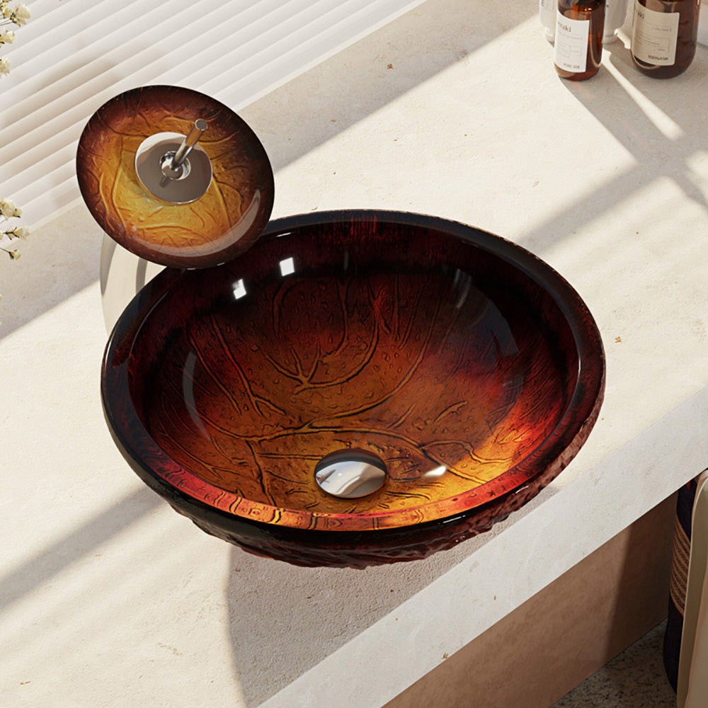 Alternate Image for Rene 17" Round Glass Bathroom Sink, Fiery Red, with Faucet, R5-5018-WF-C