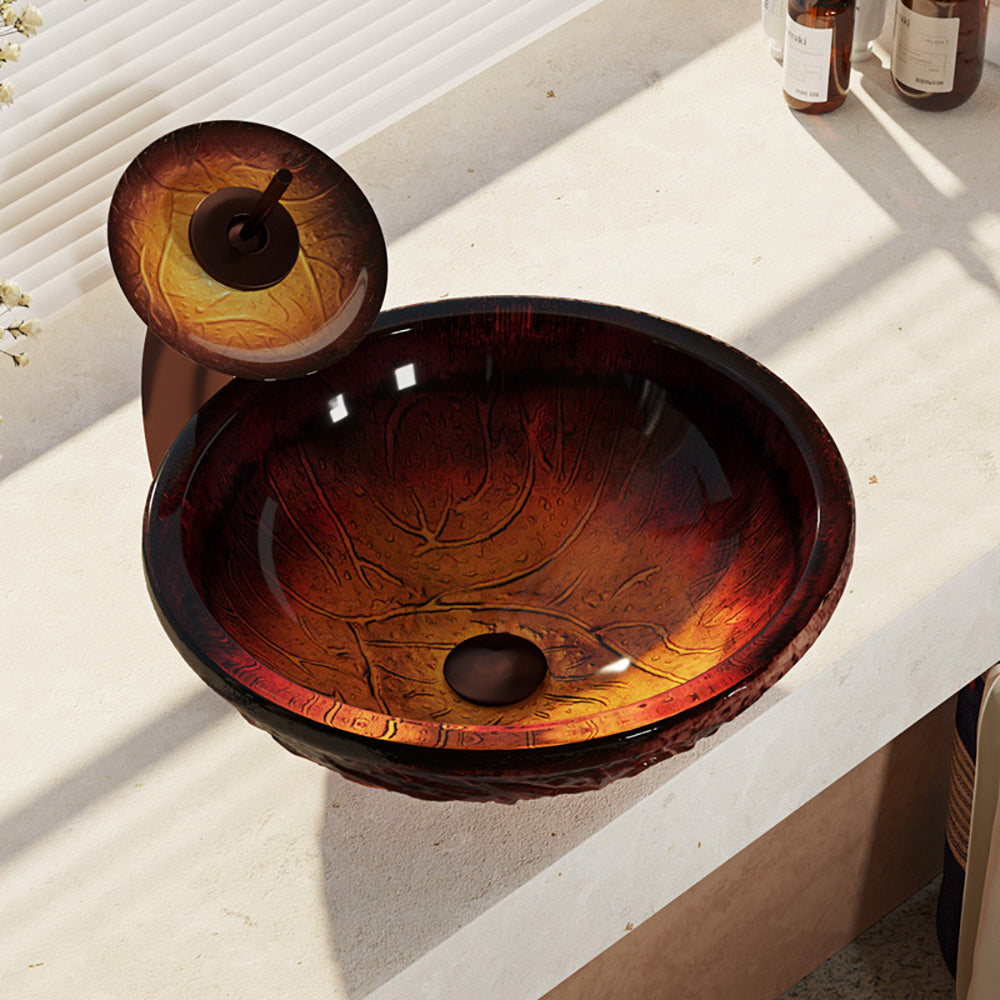 Alternate Image for Rene 17" Round Glass Bathroom Sink, Fiery Red, with Faucet, R5-5018-WF-ORB