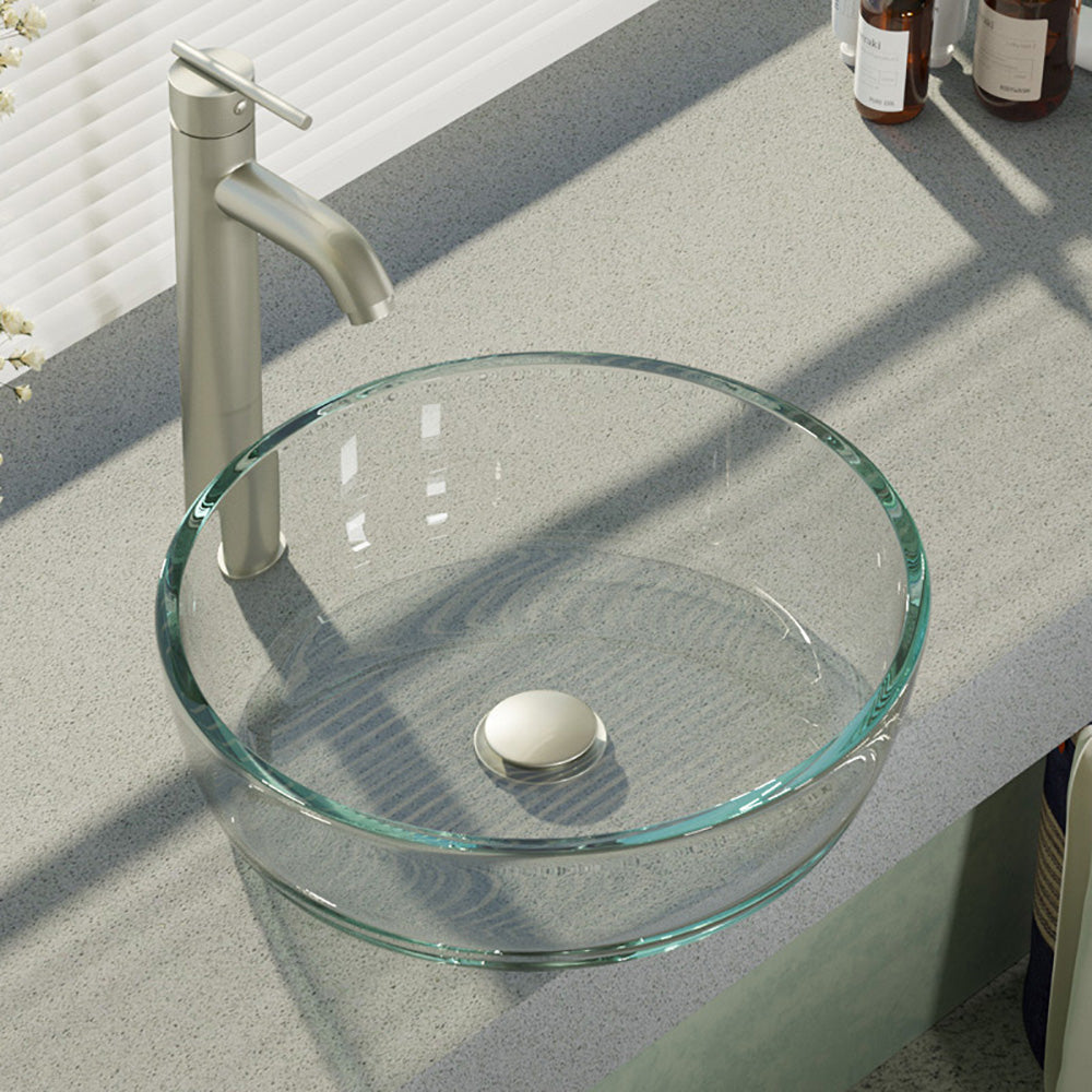 Alternate Image for Rene 17" Round Glass Bathroom Sink, Crystal, with Faucet, R5-5024-R9-7001-BN