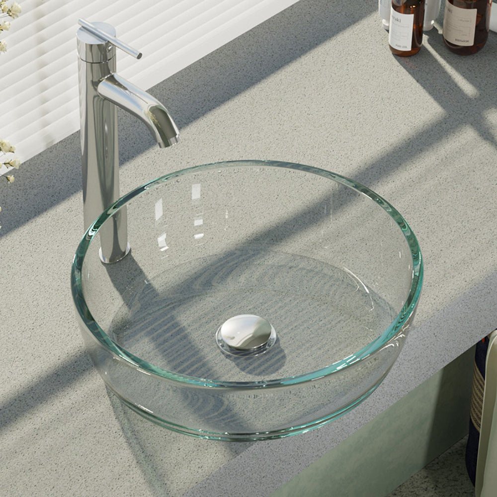 Alternate Image for Rene 17" Round Glass Bathroom Sink, Crystal, with Faucet, R5-5024-R9-7001-C