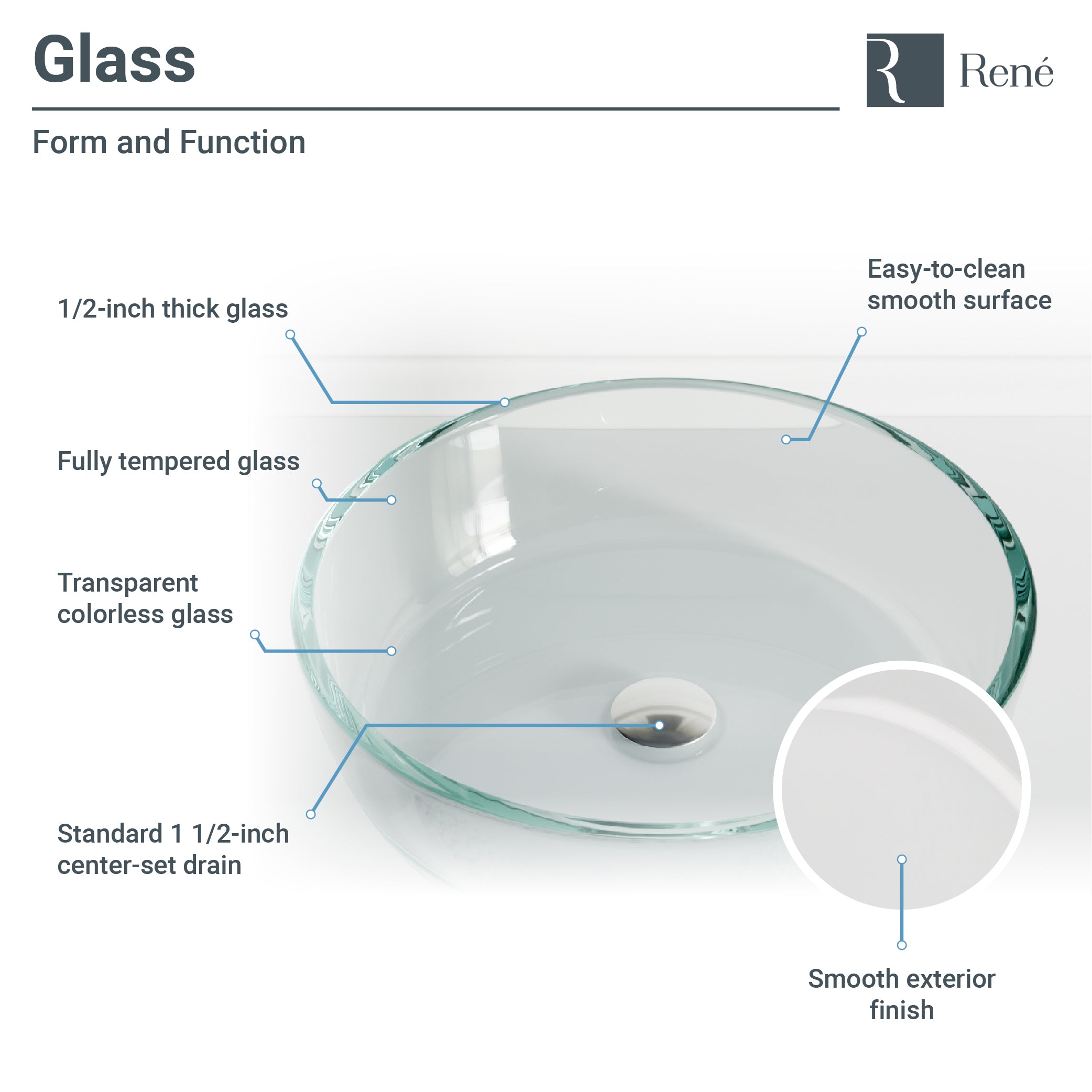 Rene 17" Round Glass Bathroom Sink, Crystal, with Faucet, R5-5024-R9-7003-ABR - The Sink Boutique