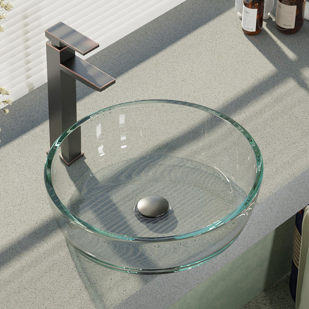 Alternate Image for Rene 17" Round Glass Bathroom Sink, Crystal, with Faucet, R5-5024-R9-7003-ABR