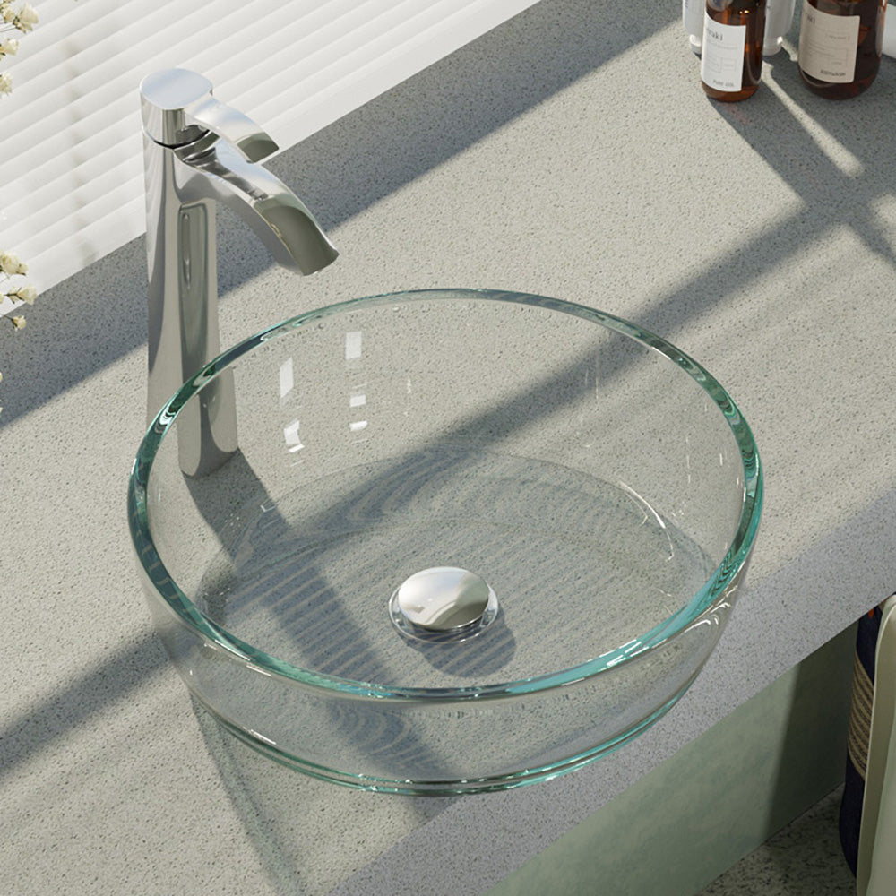Alternate Image for Rene 17" Round Glass Bathroom Sink, Crystal, with Faucet, R5-5024-R9-7006-C