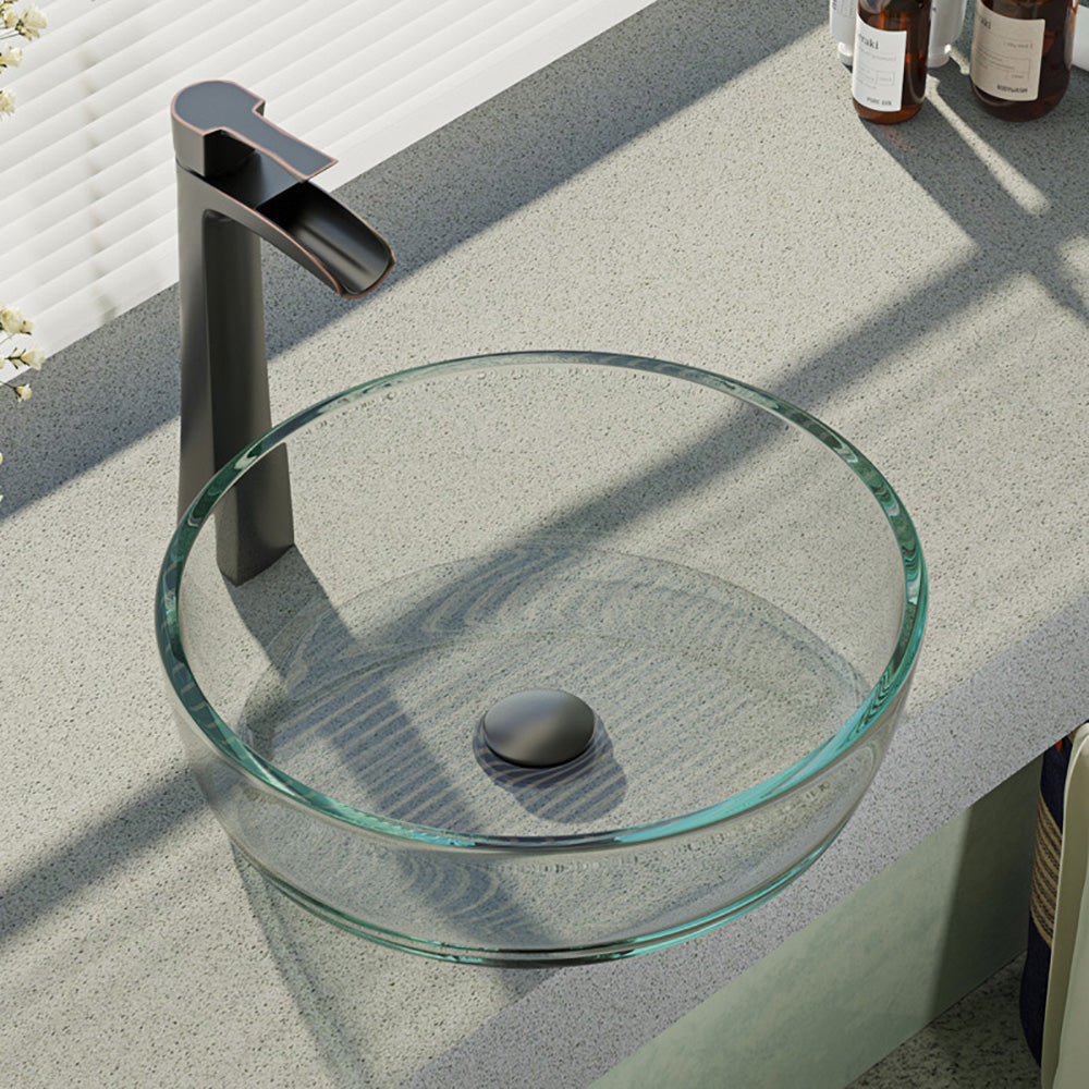 Alternate Image for Rene 17" Round Glass Bathroom Sink, Crystal, with Faucet, R5-5024-R9-7007-ABR