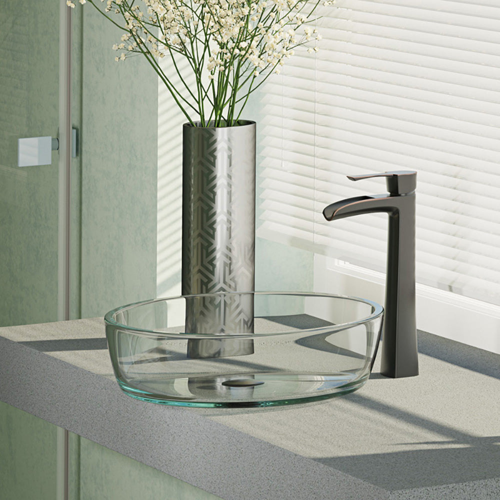 Alternate Image for Rene 17" Round Glass Bathroom Sink, Crystal, with Faucet, R5-5024-R9-7007-ABR