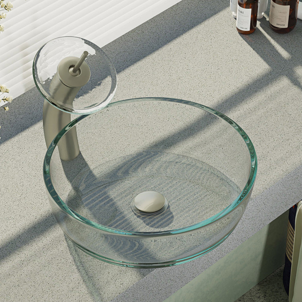 Alternate Image for Rene 17" Round Glass Bathroom Sink, Crystal, with Faucet, R5-5024-WF-BN