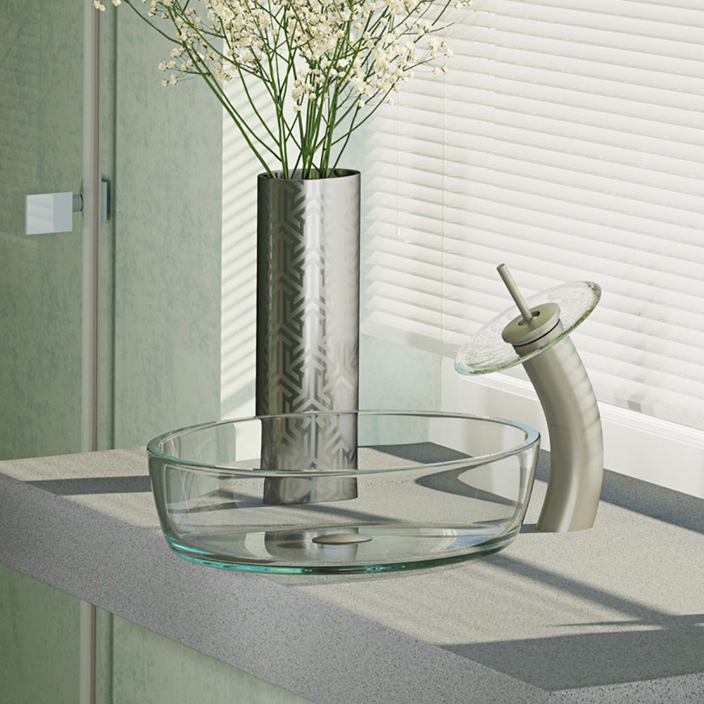 Alternate Image for Rene 17" Round Glass Bathroom Sink, Crystal, with Faucet, R5-5024-WF-BN