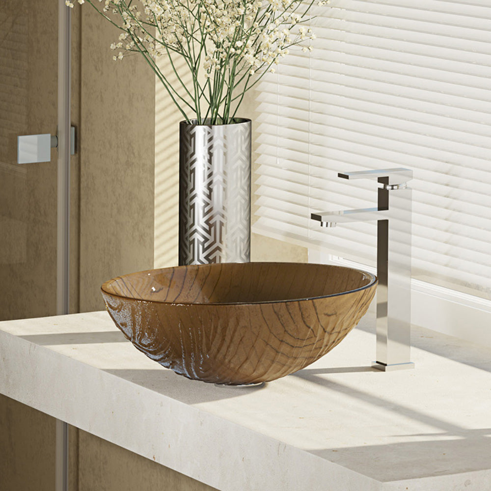 Alternate Image for Rene 17" Round Glass Bathroom Sink, Beach Sand, with Faucet, R5-5025-R9-7003-C