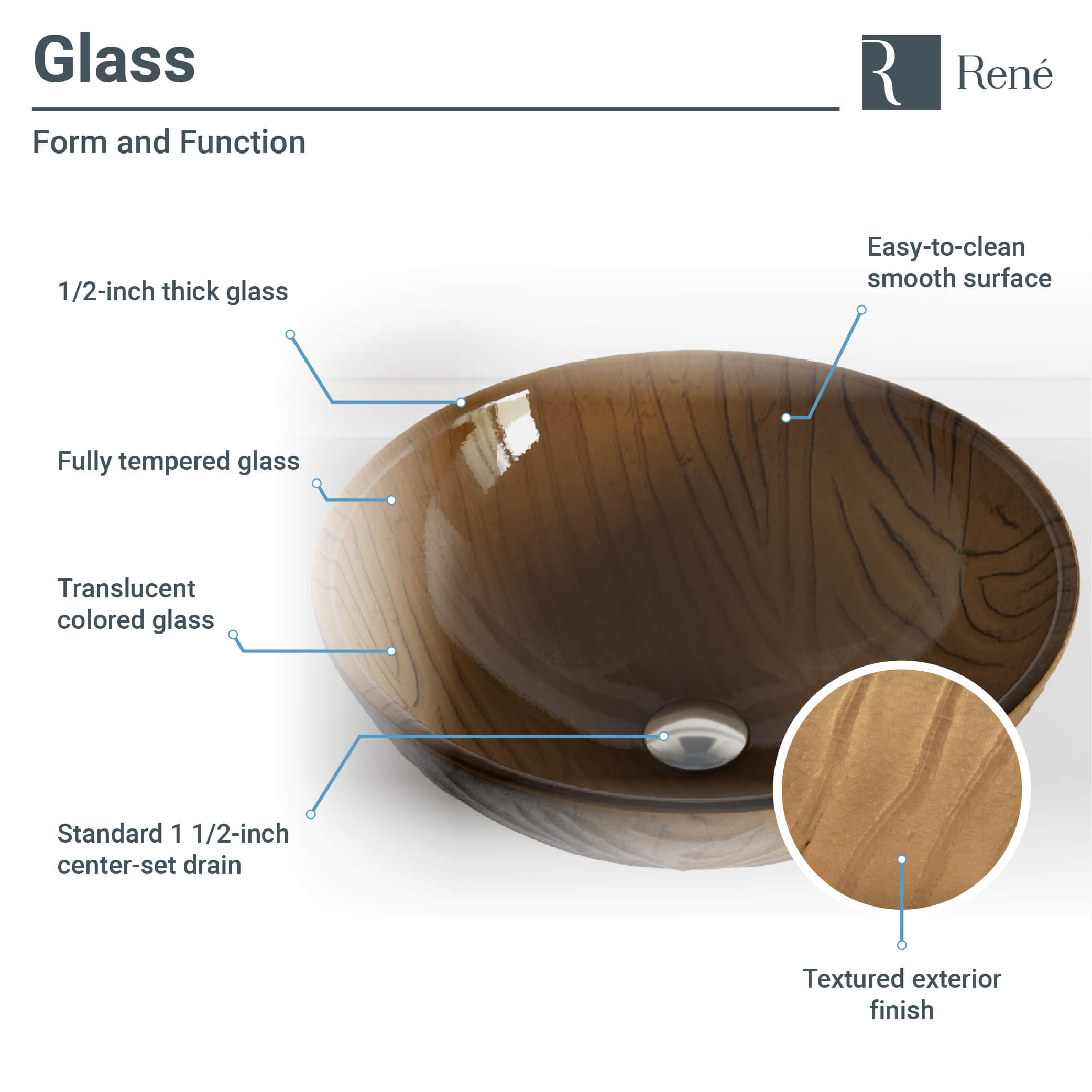 Rene 17" Round Glass Bathroom Sink, Beach Sand, with Faucet, R5-5025-R9-7007-ABR - The Sink Boutique