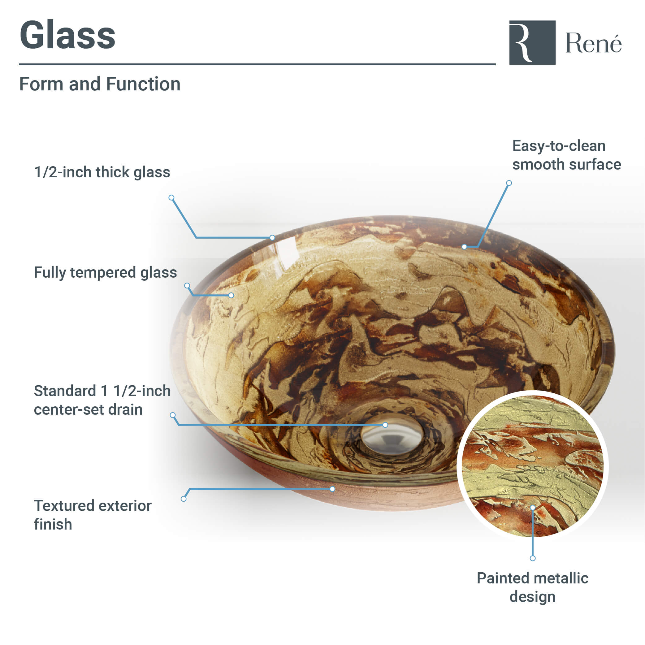 Rene 17" Round Glass Bathroom Sink, Golden and auburn, with Faucet, R5-5029-R9-7006-C - The Sink Boutique