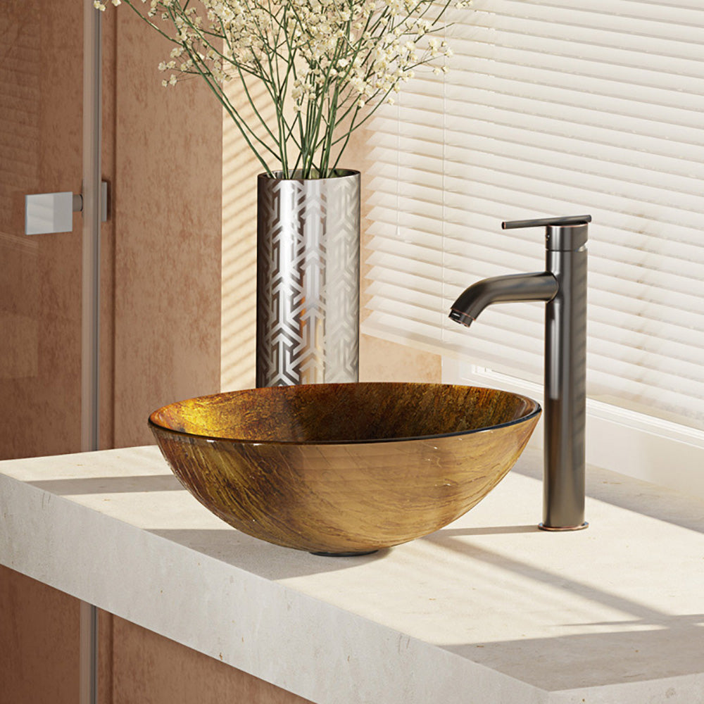 Alternate Image for Rene 17" Round Glass Bathroom Sink, Bronze, with Faucet, R5-5030-R9-7001-ABR