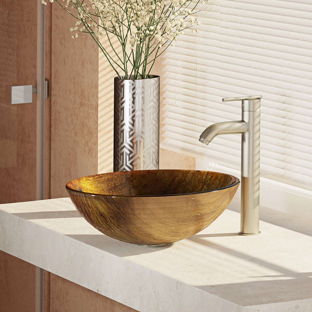 Alternate Image for Rene 17" Round Glass Bathroom Sink, Bronze, with Faucet, R5-5030-R9-7001-BN