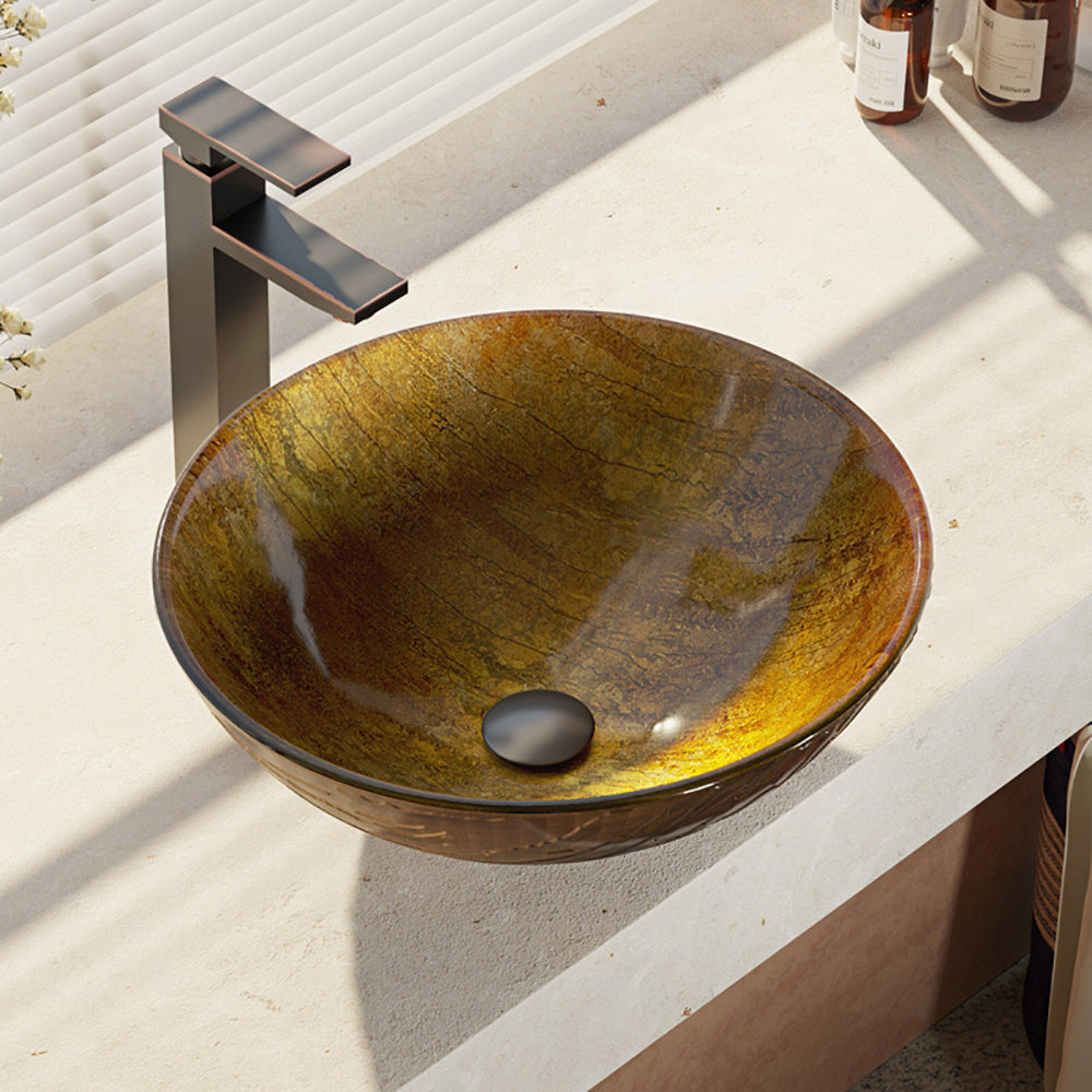 Alternate Image for Rene 17" Round Glass Bathroom Sink, Bronze, with Faucet, R5-5030-R9-7003-ABR