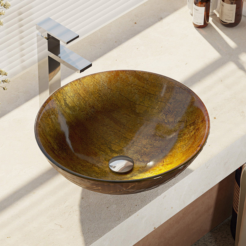 Alternate Image for Rene 17" Round Glass Bathroom Sink, Bronze, with Faucet, R5-5030-R9-7003-C