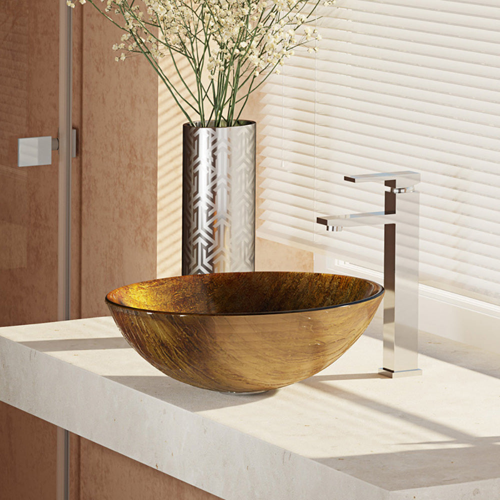 Alternate Image for Rene 17" Round Glass Bathroom Sink, Bronze, with Faucet, R5-5030-R9-7003-C