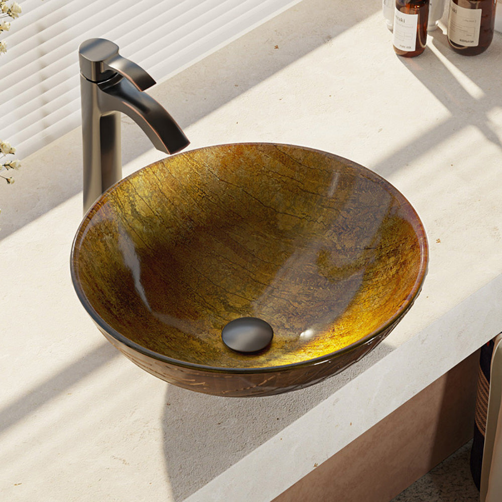 Alternate Image for Rene 17" Round Glass Bathroom Sink, Bronze, with Faucet, R5-5030-R9-7006-ABR