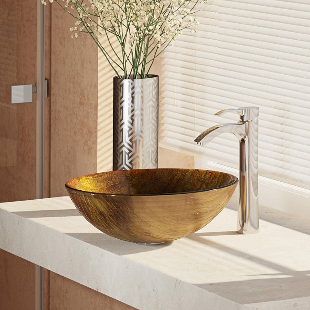 Alternate Image for Rene 17" Round Glass Bathroom Sink, Bronze, with Faucet, R5-5030-R9-7006-C