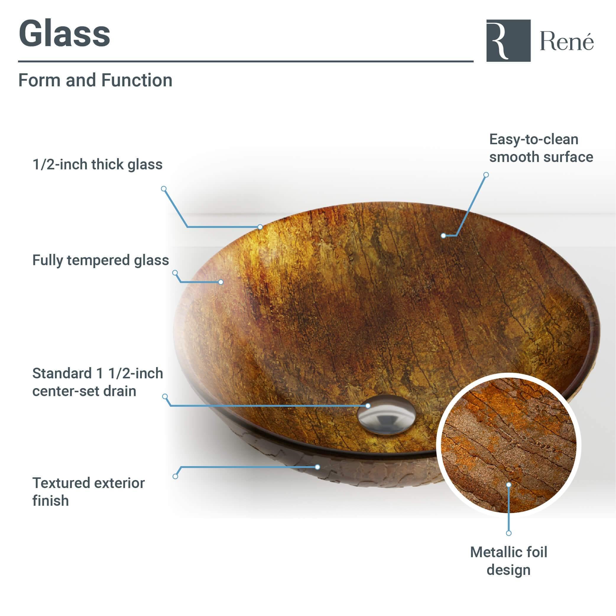 Rene 17" Round Glass Bathroom Sink, Bronze, with Faucet, R5-5030-R9-7007-ABR - The Sink Boutique