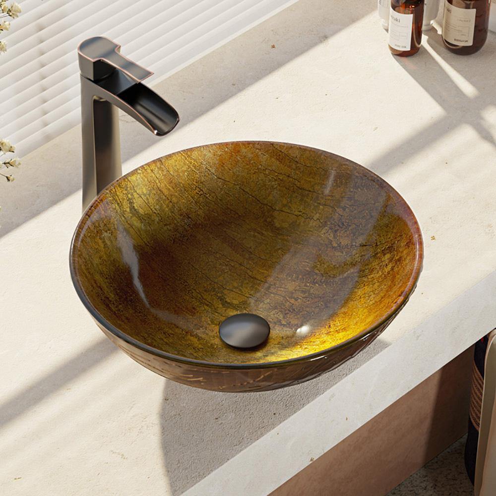 Alternate Image for Rene 17" Round Glass Bathroom Sink, Bronze, with Faucet, R5-5030-R9-7007-ABR