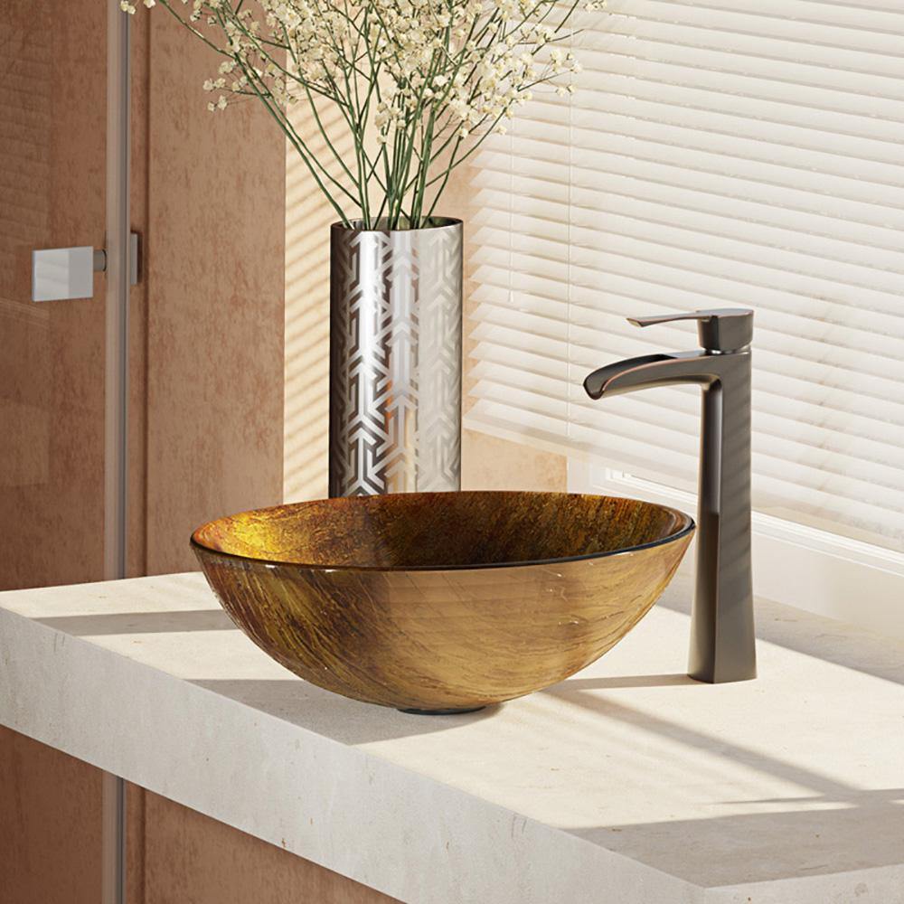 Alternate Image for Rene 17" Round Glass Bathroom Sink, Bronze, with Faucet, R5-5030-R9-7007-ABR