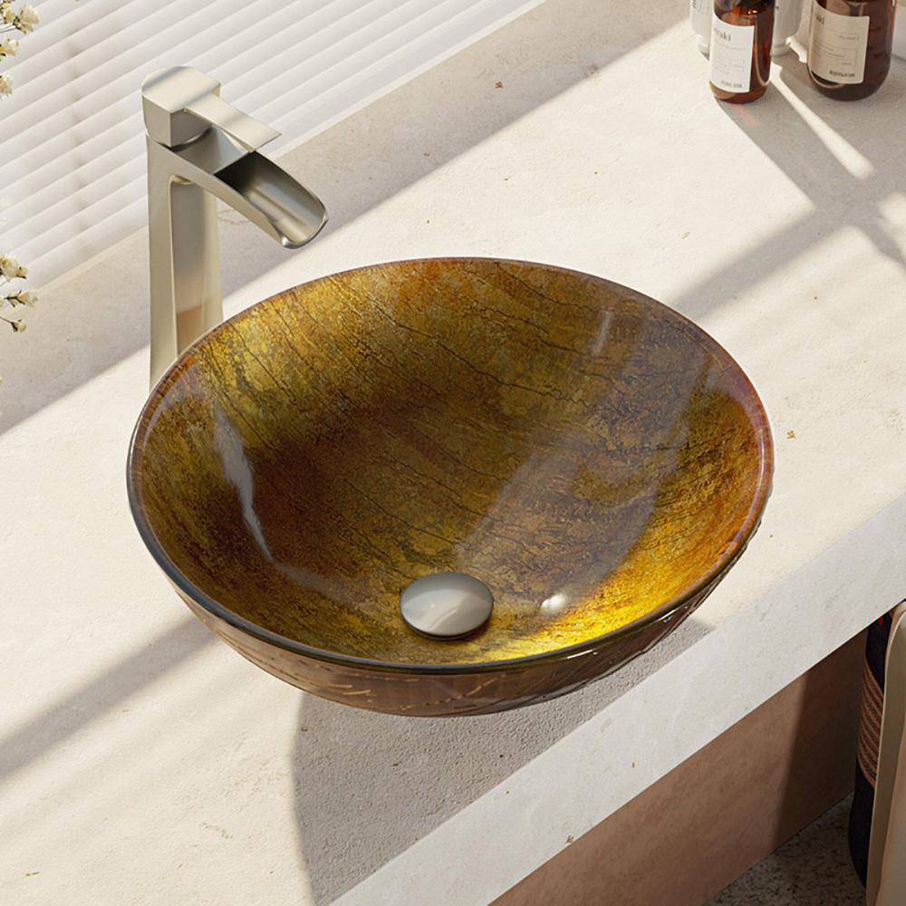 Alternate Image for Rene 17" Round Glass Bathroom Sink, Bronze, with Faucet, R5-5030-R9-7007-BN