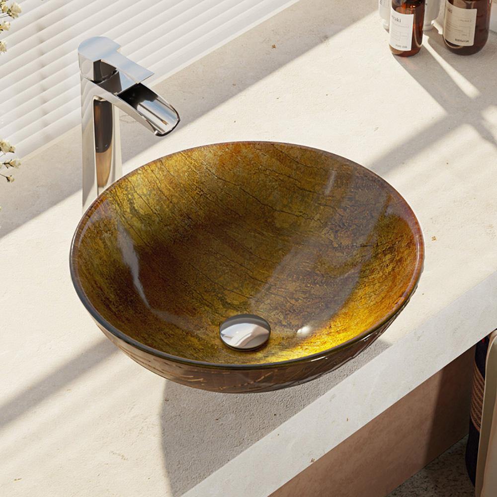 Alternate Image for Rene 17" Round Glass Bathroom Sink, Bronze, with Faucet, R5-5030-R9-7007-C