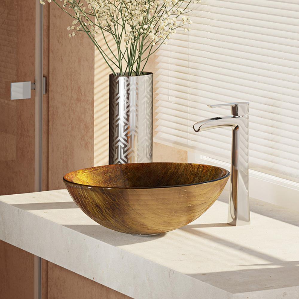 Alternate Image for Rene 17" Round Glass Bathroom Sink, Bronze, with Faucet, R5-5030-R9-7007-C