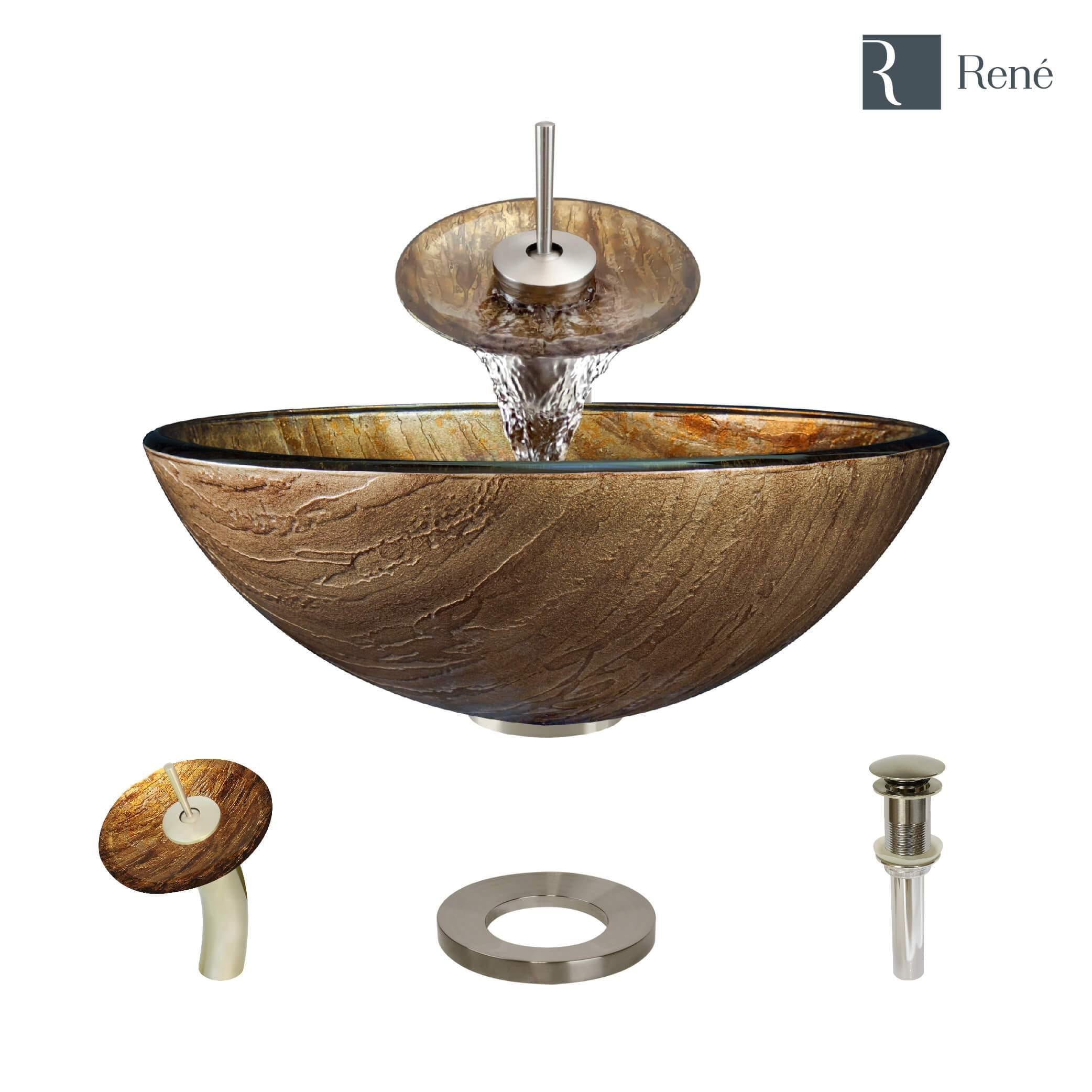 Rene 17" Round Glass Bathroom Sink, Bronze, with Faucet, R5-5030-WF-BN