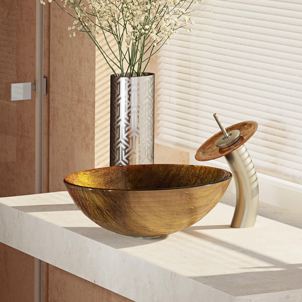 Alternate Image for Rene 17" Round Glass Bathroom Sink, Bronze, with Faucet, R5-5030-WF-BN
