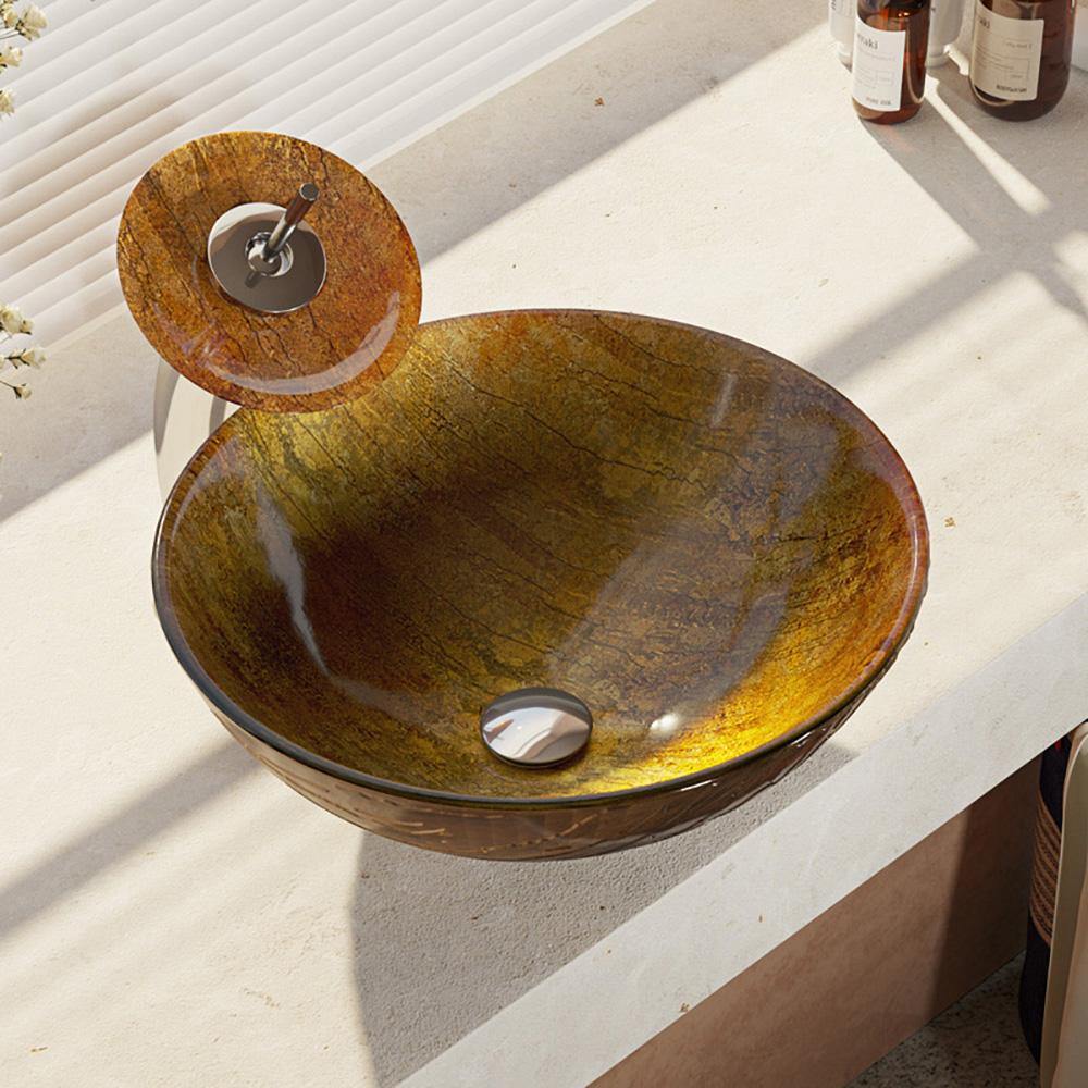 Alternate Image for Rene 17" Round Glass Bathroom Sink, Bronze, with Faucet, R5-5030-WF-C