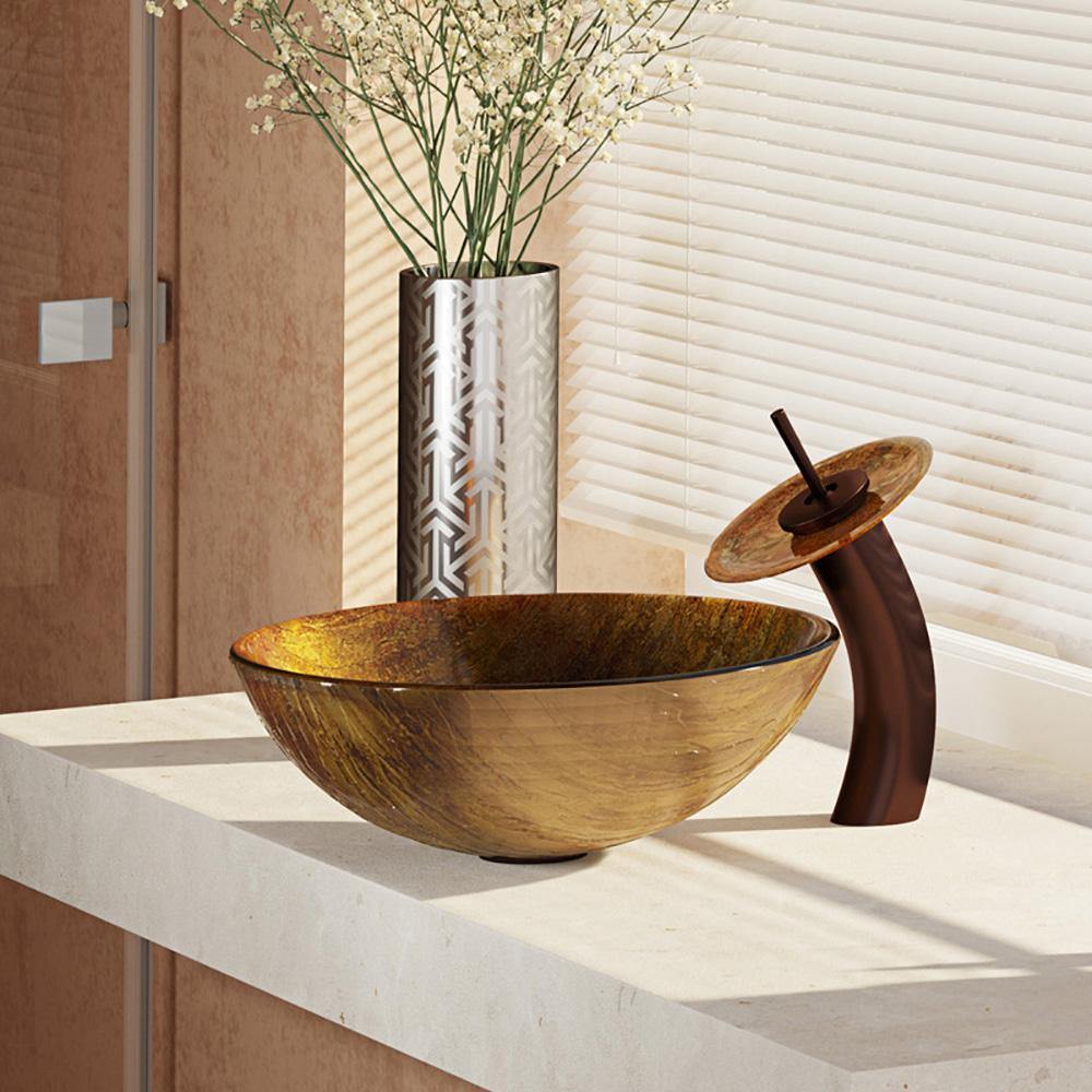 Alternate Image for Rene 17" Round Glass Bathroom Sink, Bronze, with Faucet, R5-5030-WF-ORB