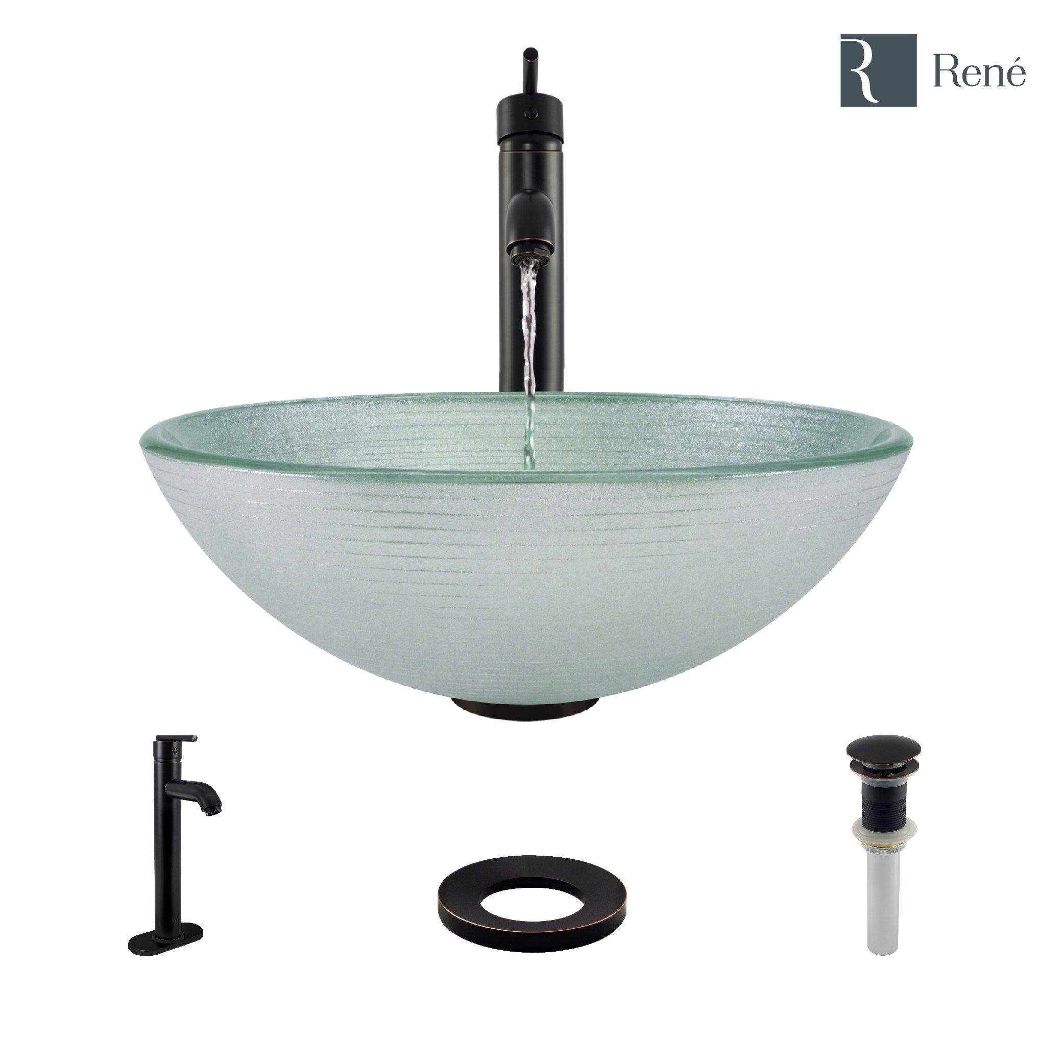 Alternate Image for Rene 17" Round Glass Bathroom Sink, Sparkling Silver, with Faucet, R5-5034-R9-7001-ABR