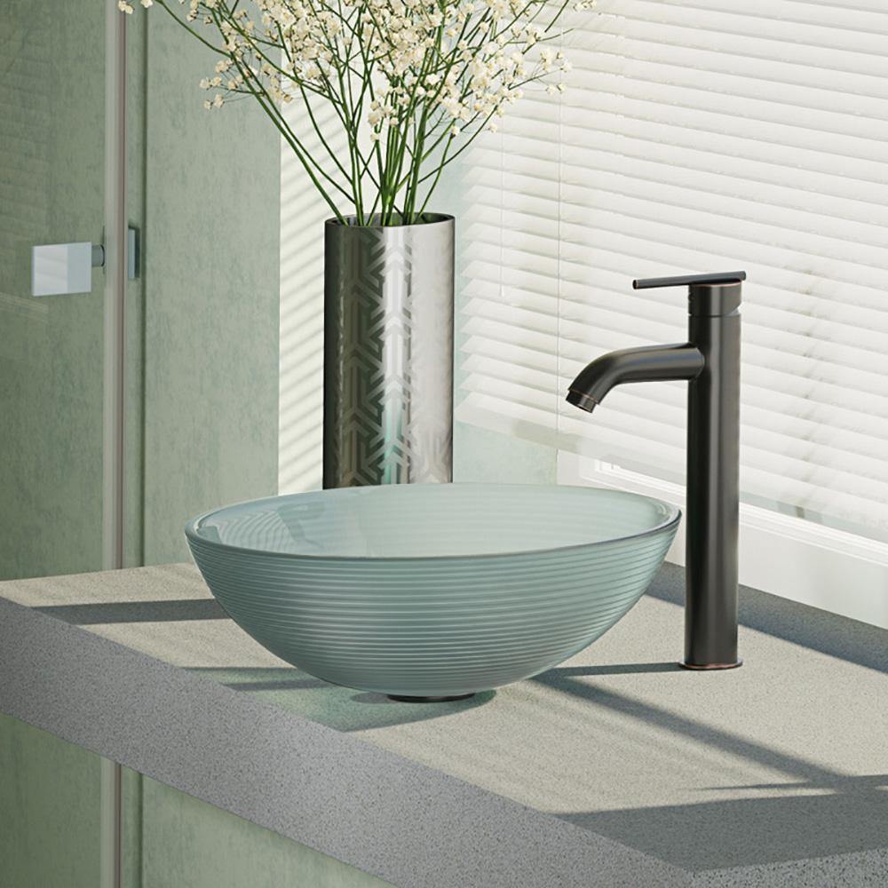 Alternate Image for Rene 17" Round Glass Bathroom Sink, Sparkling Silver, with Faucet, R5-5034-R9-7001-ABR