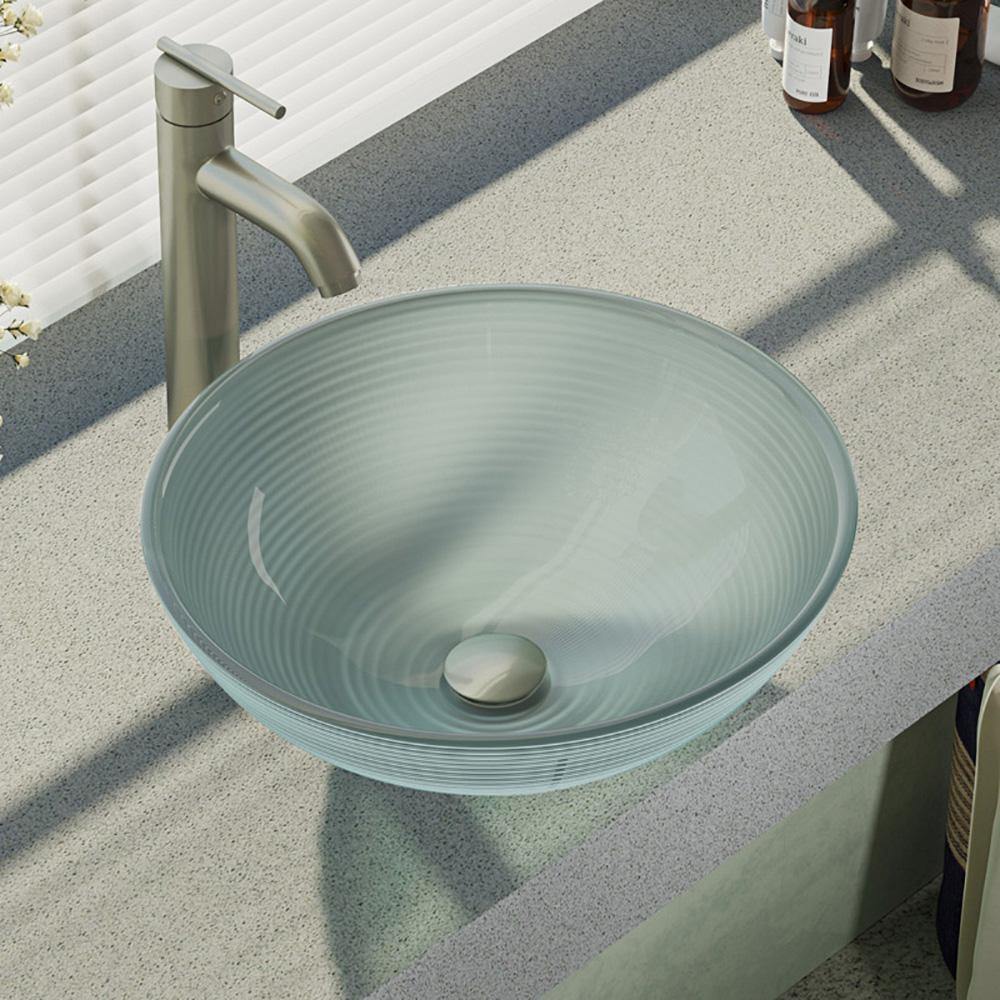 Alternate Image for Rene 17" Round Glass Bathroom Sink, Sparkling Silver, with Faucet, R5-5034-R9-7001-BN