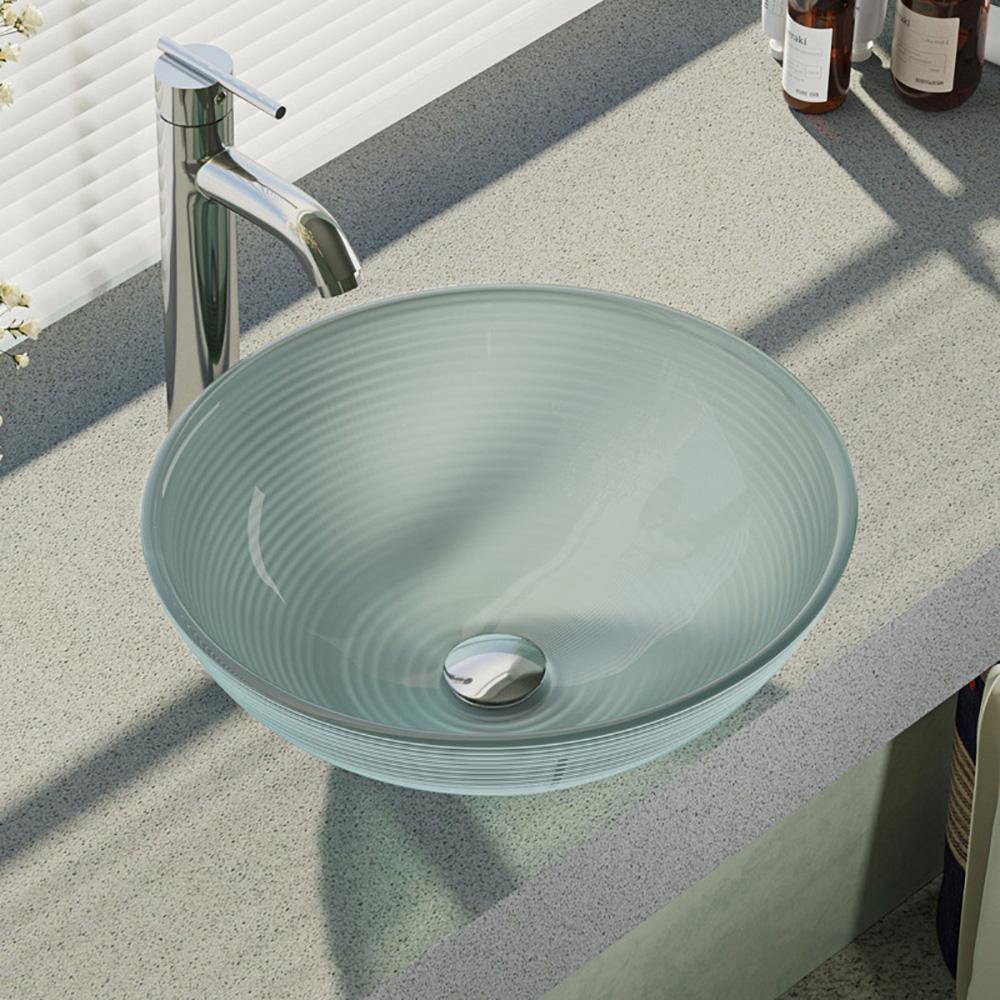 Alternate Image for Rene 17" Round Glass Bathroom Sink, Sparkling Silver, with Faucet, R5-5034-R9-7001-C