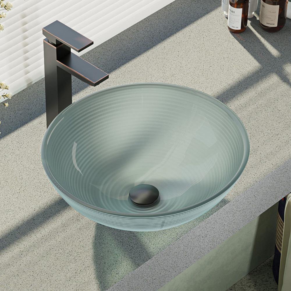 Alternate Image for Rene 17" Round Glass Bathroom Sink, Sparkling Silver, with Faucet, R5-5034-R9-7003-ABR