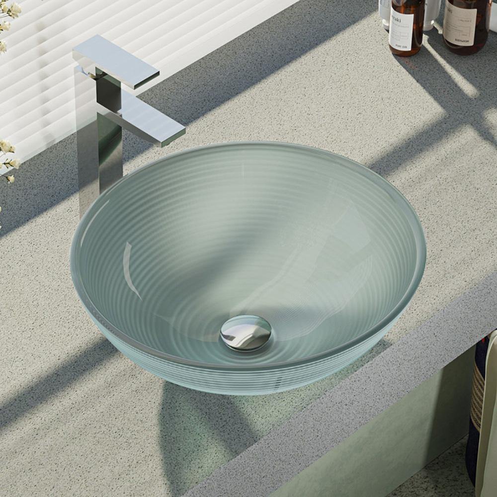 Alternate Image for Rene 17" Round Glass Bathroom Sink, Sparkling Silver, with Faucet, R5-5034-R9-7003-C