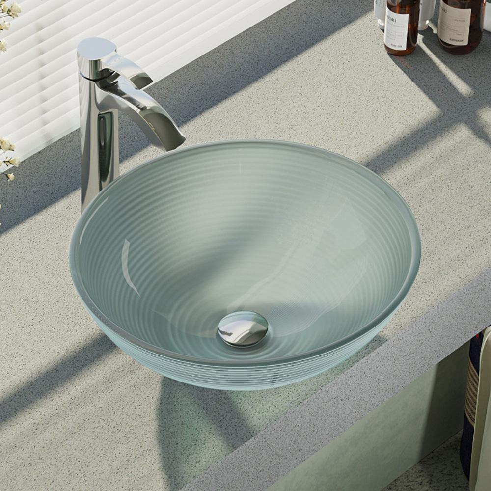 Alternate Image for Rene 17" Round Glass Bathroom Sink, Sparkling Silver, with Faucet, R5-5034-R9-7006-C