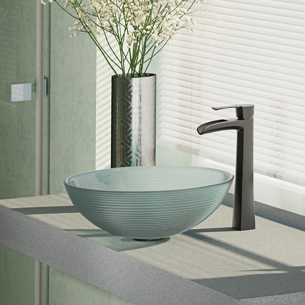 Alternate Image for Rene 17" Round Glass Bathroom Sink, Sparkling Silver, with Faucet, R5-5034-R9-7007-ABR